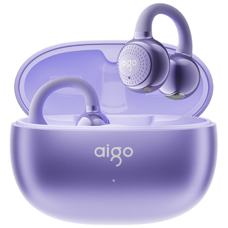 Aigo Bluetooth Bone Conduction Ear Clip Open Berlin Sound True Wireless Non-In-Ear Sports Running Noise Cancelling Kids Top 10 CA05 Purple
