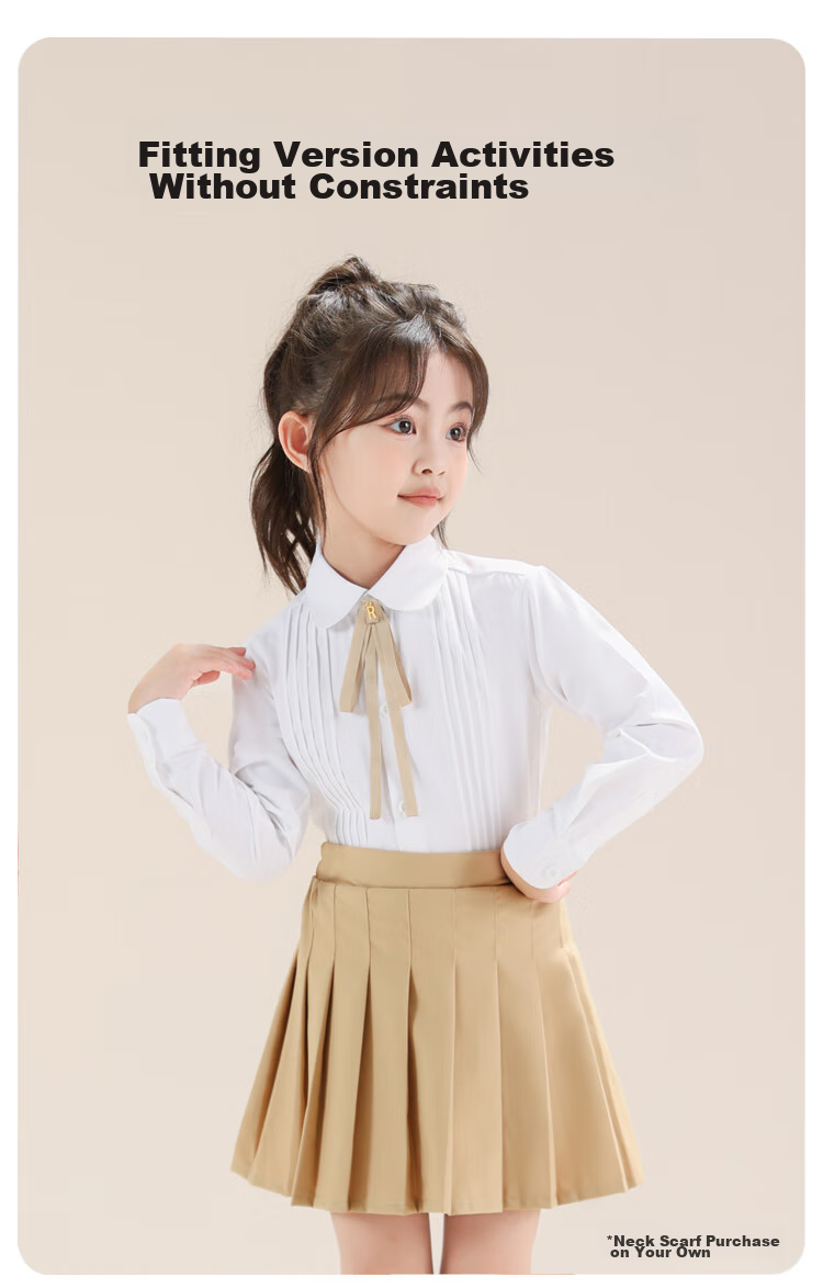 Yinuofang Children's White Long-Sleeve Shirt, Children's Day Performance Costume, Undershirt for Girls, Girls' Shirt for Large Chorus T-Shirt 7
