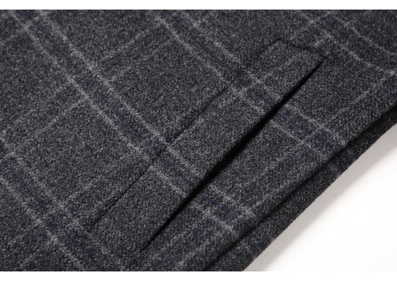 ROMON Mid-Length Double-Sided Wool Coat, Men's Thickened Woolen Overcoat, Trench Coat, Suit Collar, Double-Sided Wool Winter Jacket for Men, Gray Plaid, Size 170 3
