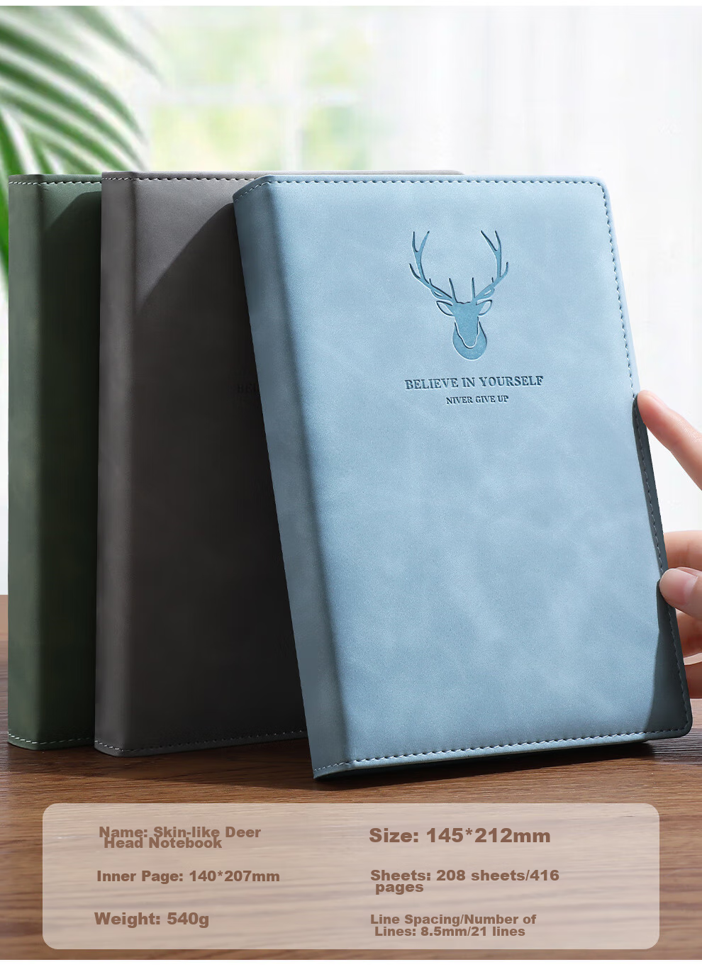 Jiaranheng Notebook, High-Quality B5 Skin-Like Leather Cover, Thickened Journal, Customizable, Simple Business Office Large Meeting Record Book, Work Diary, Student Diary, Matcha Gree 6