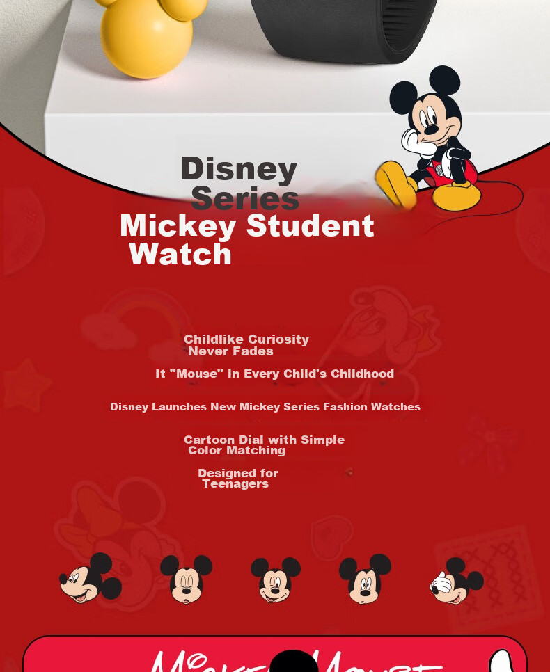 Disney Mid-Autumn Festival 2026 New Model Watch for Middle And High School Exams, Waterproof Quartz Wristwatch for Boys, Youth Student Gift 2