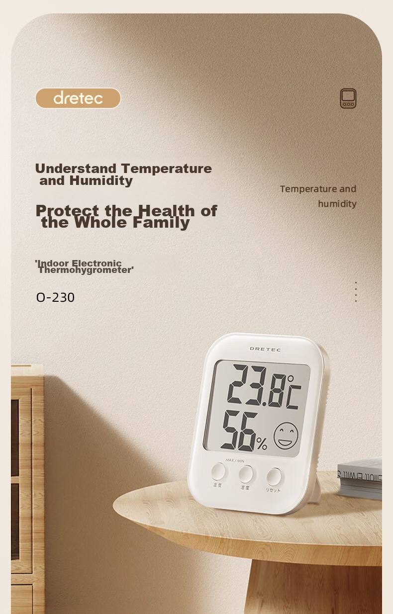 Dorico Japanese Electronic Hygrometer Thermometer with Backlight High-Precision Humidity and Temperature Monitor for Baby Room with Time Display 3