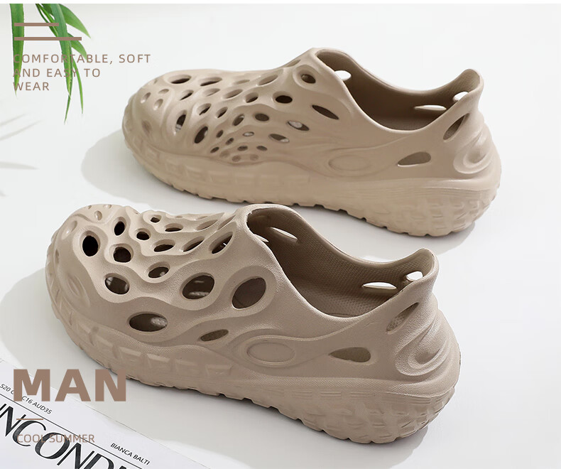 GUOLUOFEI Perforated Closed-Toe Slippers for Men And Women, Outdoor Wear, Summer Thick-Soled Non-Slip Beach Sandals, Milk Coffee Color, Size 44-45 3