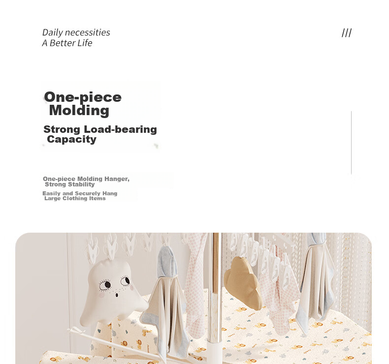 Siwangongli Baby Clothes Drying Rack, Floor-Standing Multifunctional Foldable Towel Hanger, Baby Diaper Hanger with Multiple Hooks, Three-Tier 8
