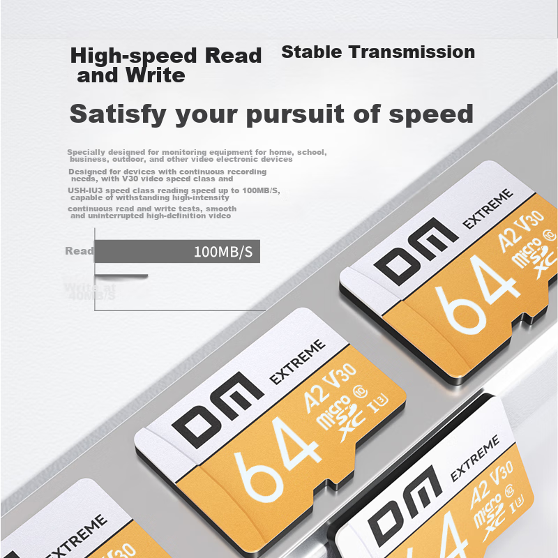 Карта памяти DM Gold Card A2 V30, 64 ГБ, TF (MicroSD), для игровых телефонов, видеорегистраторов, камер наблюдения, высокоскоростная внутренняя карта памяти