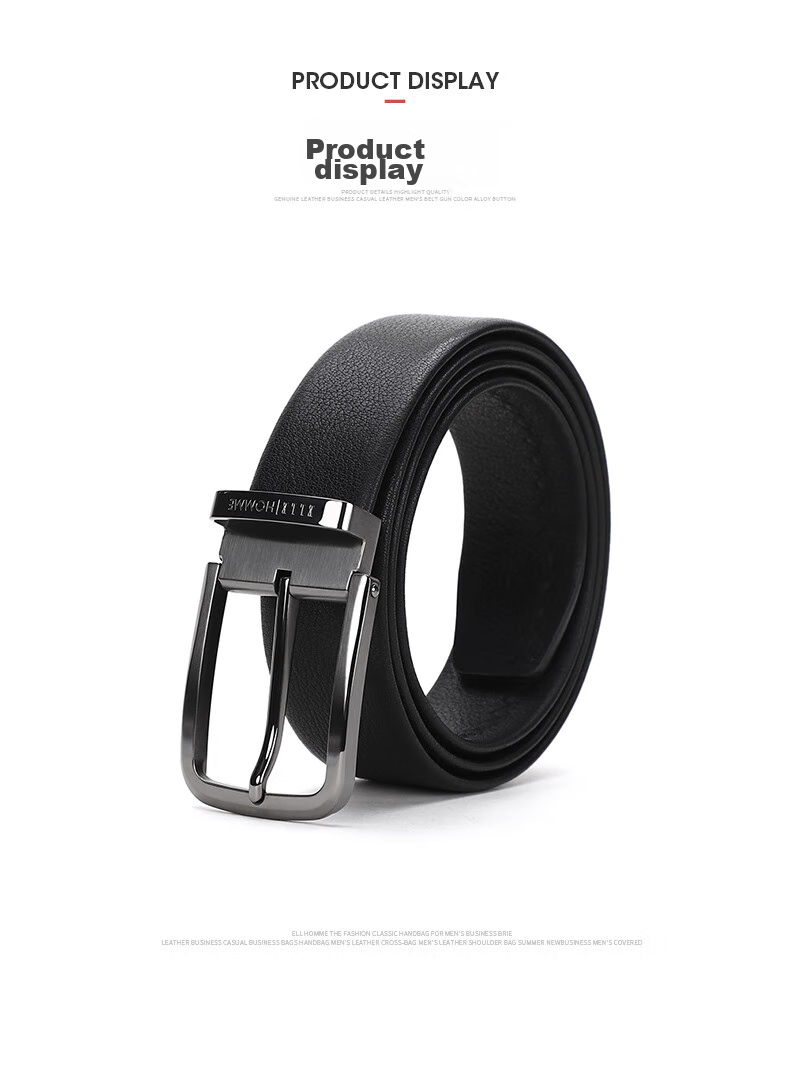 ELLE HOMME Men's Business Leather Belt, Top-Grain Cowhide Pin Buckle Waistband, 304 Stainless Steel Buckle Head, Birthday Gift for Me 9