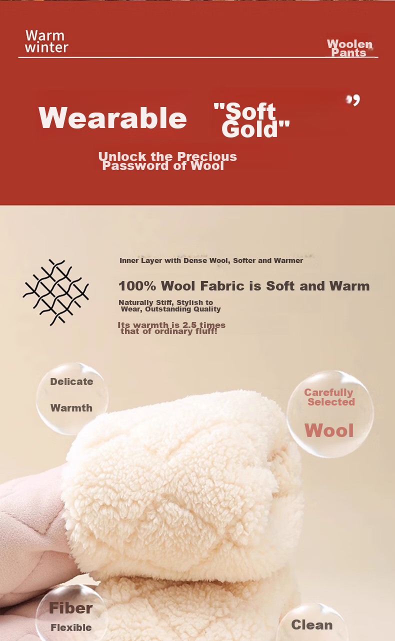 LangSha Autumn/Winter 2026 New Women's High-Waist Wool Thermal Pants with Fleece Lining, Thick Base Layer Trousers, Extra-Thick Lambswool Cotton Pants for Northeast China 6