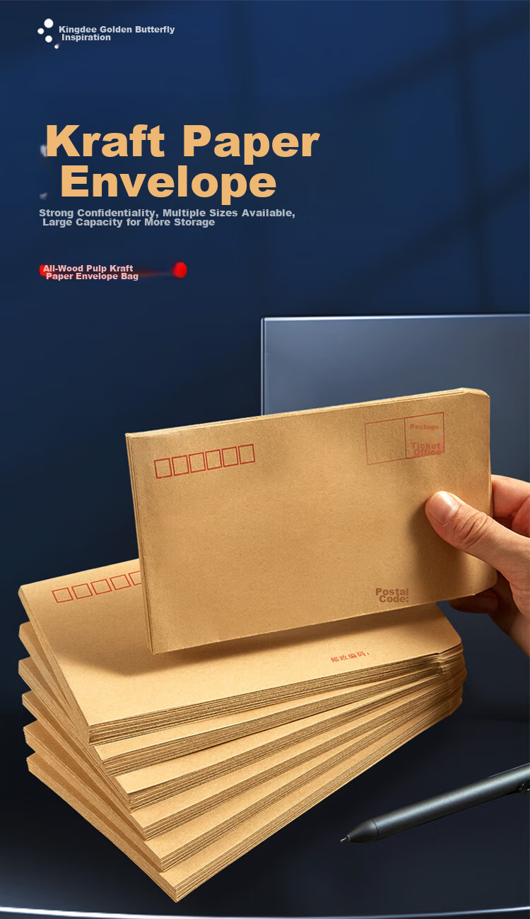 Kingdee 100 Sheets Kraft Paper Envelopes No. 5, 220*110mm Cash Envelopes Invoice Payroll Envelope Pouch BCBQ14-5 No 1