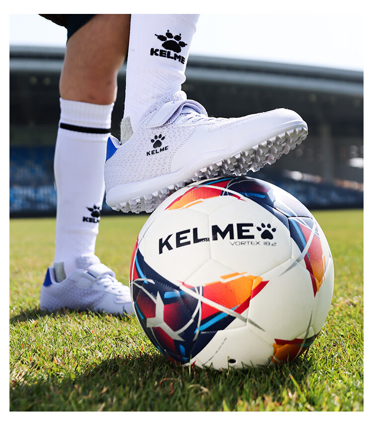 KELME Youth Soccer Shoes, Breathable Mesh, Velcro Strapless, TF Turf Studs, Student Football Boots, Orange/yellow, Size 32 14
