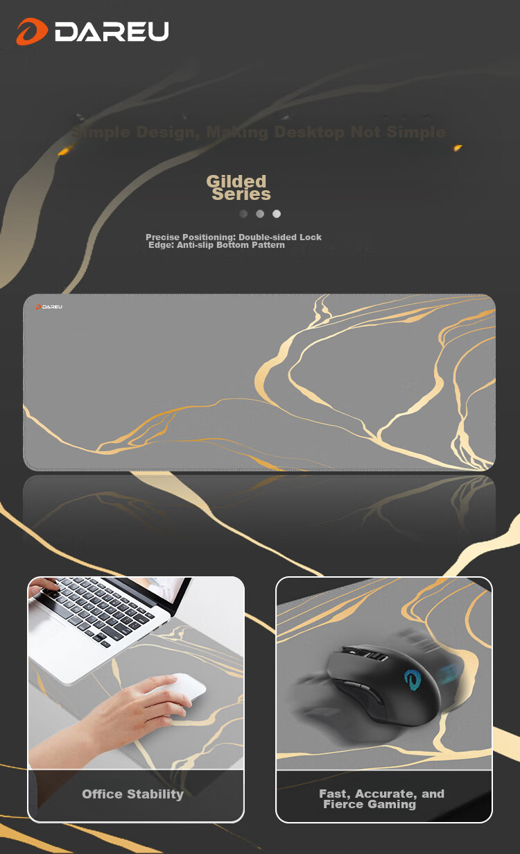 DAREU Gaming Mouse Pad, FPS Smooth Thickened Precision Edge-Locked, Water-Resistant Computer Keyboard Office Extra Large Desk Pad, Gold-Gray 800*300*3mm Valorant 1