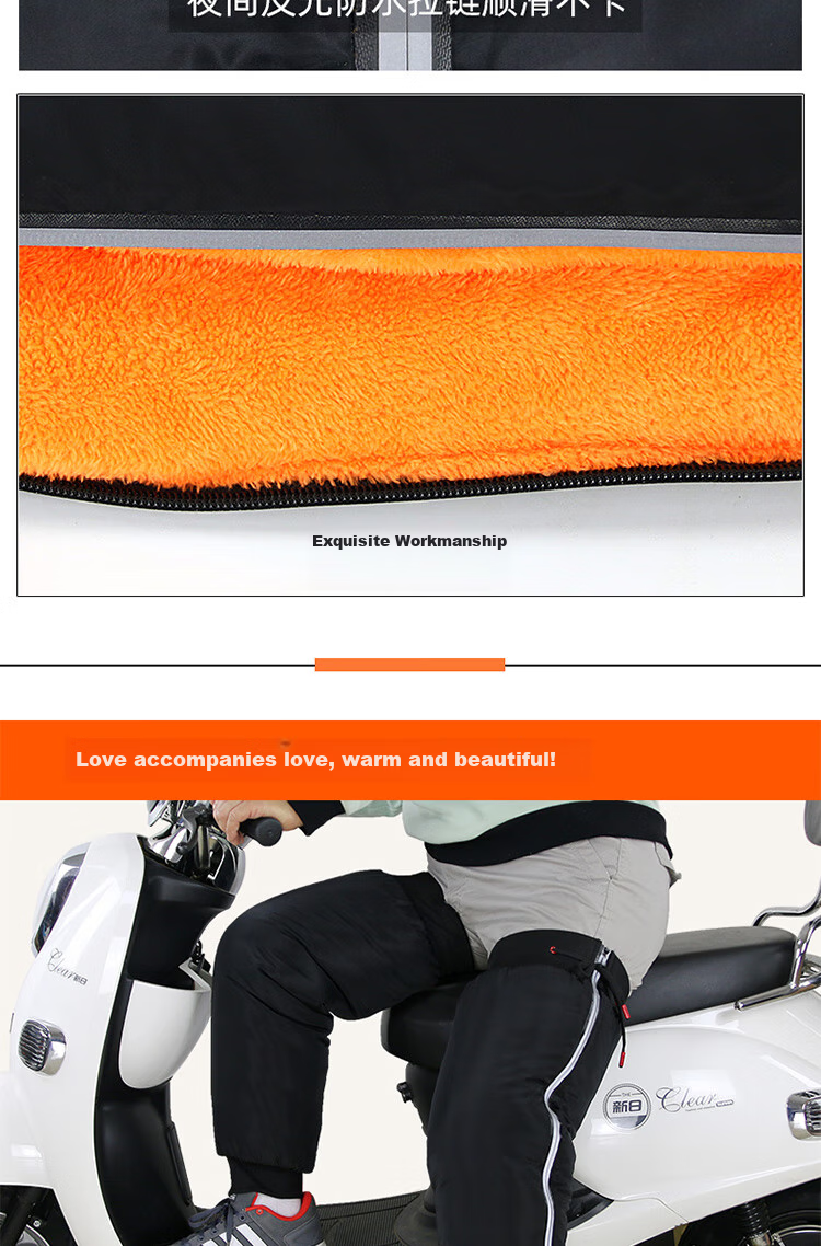 BWNK Motorcycle Knee Pads, Warm, for Men And Women, Electric Scooter Windproof Leg Guards, Fleece-Lined, Cycling Protective Gear, Thickened Black, 60CM 9