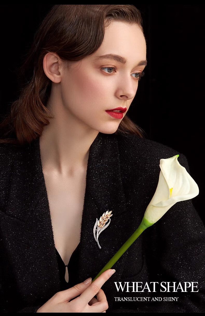 Eternelle French Eternal Elegant Wheat Ear Brooch, High-End Exquisite Coat Accessory Pin, Corsage for Birthday, Champagne Color 4