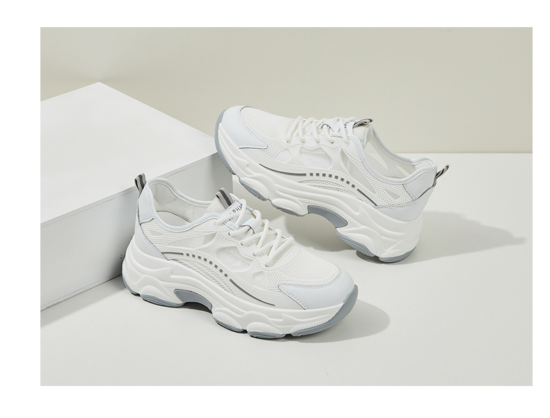 DAPHNE Women's Versatile Sports Casual Shoes, Breathable Mesh Upper, Lightweight Comfortable Thick-Soled Dad Shoes, White Silver, Size 34 14