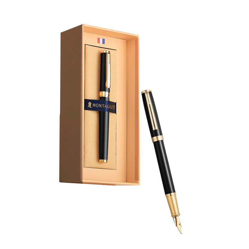 MONTAGUT [Mid-Autumn Festival Gift] Fountain Pen And Calligraphy Pen Gift Box, Calligraphy Ink Pen for Men And Women, Business Office Gift, Lü Series Black 1.0mm Pen Grip Randomly Sent