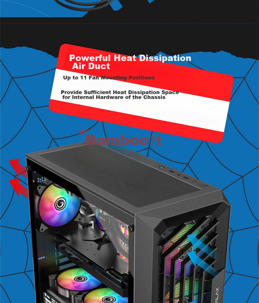 GALAX Voyager Gaming Office Desktop Computer Case (M-ATX Motherboard/Full Mesh Panel/Supports 360mm Water Cooling/Compatible with Long Graphics Cards/11 Fan Slots) 10