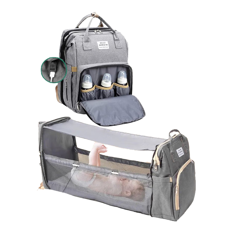 9I9 Mami Bag, Baby Folding Bed Backpack, Nursing Bag, Reclining Multifunctional Outing Bag, A330 Elegant Gray