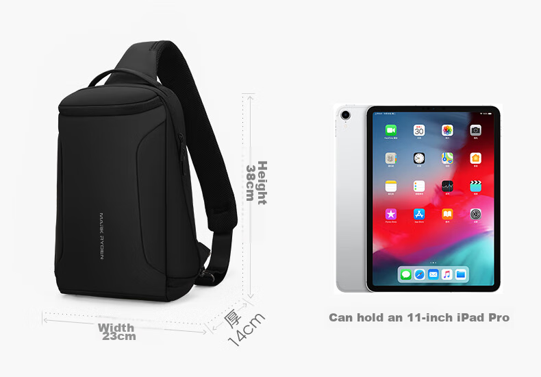 MARK RYDEN Men's Shoulder Bag, Business Casual Crossbody Bag, Water-Resistant Chest Pack, Fashionable Sports Mini Backpack MR7069 Elegant Black 16