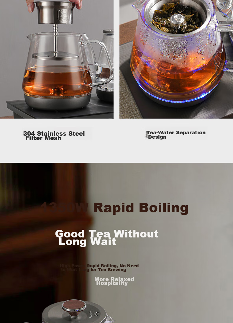 Biooner Fully Automatic Electric Kettle with Water Inlet, Tea Table All-In Water Boiler for Home And Office Use, Built-In Tea Table And Tea Set Electric Tea Stove Set RY-10 Cleaning Model 14