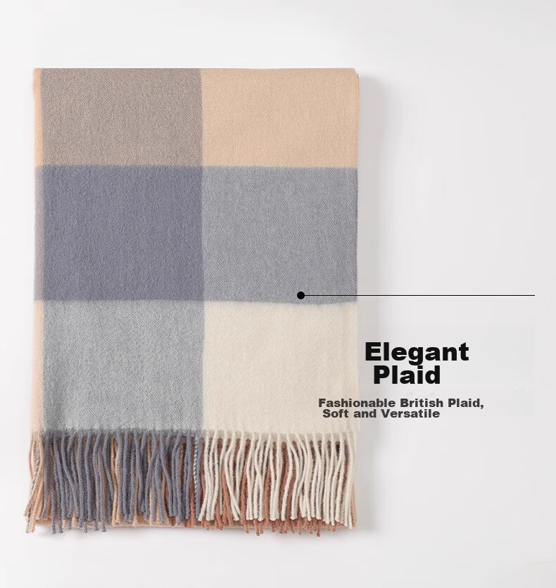 Hengyuanxiang 100% Wool Scarf for Women, Warm Autumn And Winter Neck Warmer, High-End Plaid Shawl, Birthday Gift for Girlfriend 8