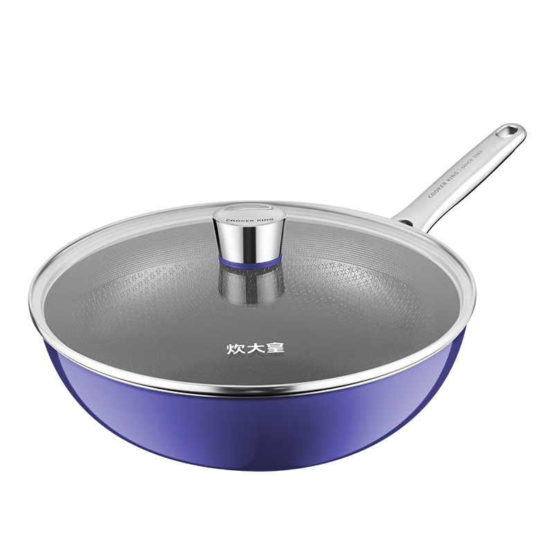 COOKER KING Titanium Non-Stick Wok, Fluorine-Free Stainless Steel, Flat Bottom Frying Pan, Zero Coating Titanium Pan, 32cm