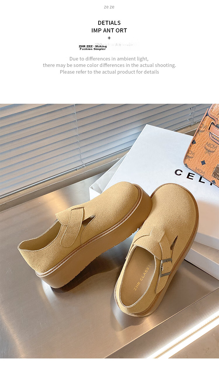 ZHR Bokeng Women's Shoes, Spring And Autumn Thick-Soled Heightening Casual Slip-On Loafers, JF98, Apricot Color, Size 40 15