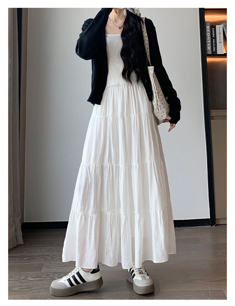 LangSha White A-Line Skirt for Women, Spring And Summer Lightweight High-Waist Pleated Cake Skirt, Elegant Ballet Long Skirt for Wome 15