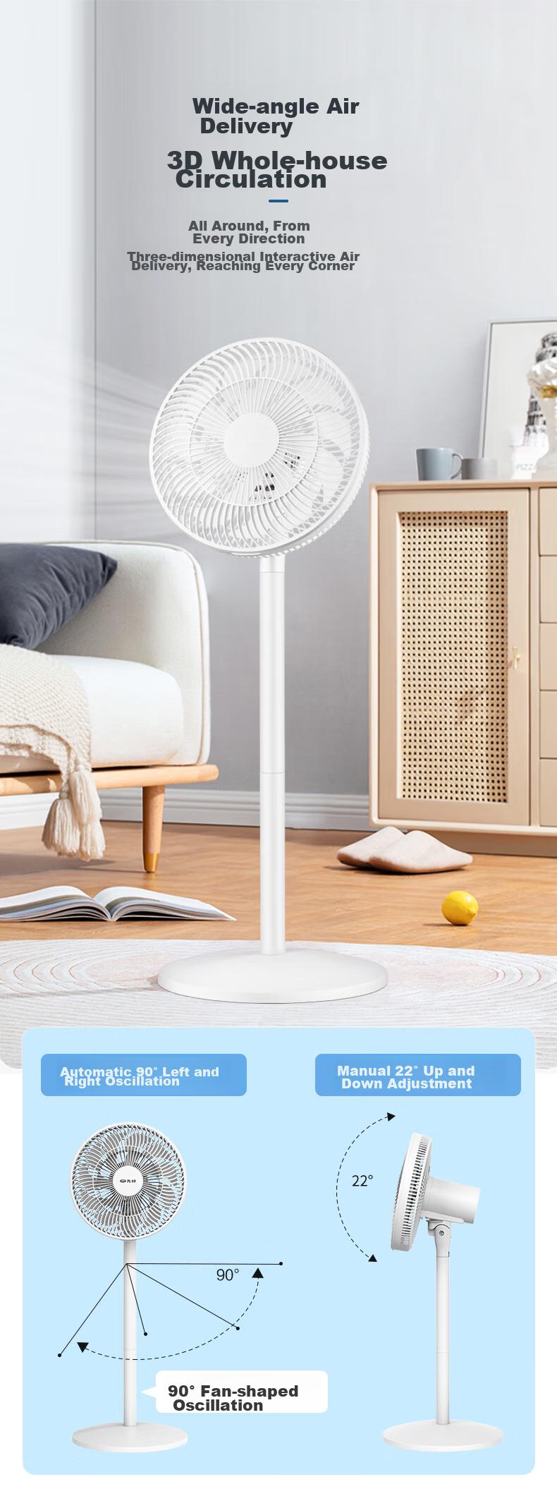 SINGFUN Home Electric Fan, Floor Fan, Beige Fan, Energy-Saving Dorm Small Fan, Table And Floor Fan, Air Circulation Fan, Quiet High-Volume Fan DLD-D17 7