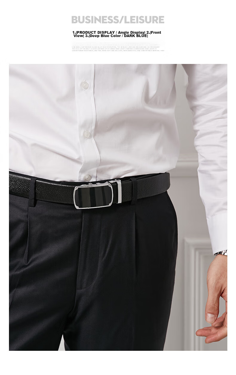 Cattlesboss Belt, Extended Men's Automatic Buckle Cowhide Belt, Top Layer Cowhide Casual Trouser Belt for Men, 7077 Black, 110cm 3