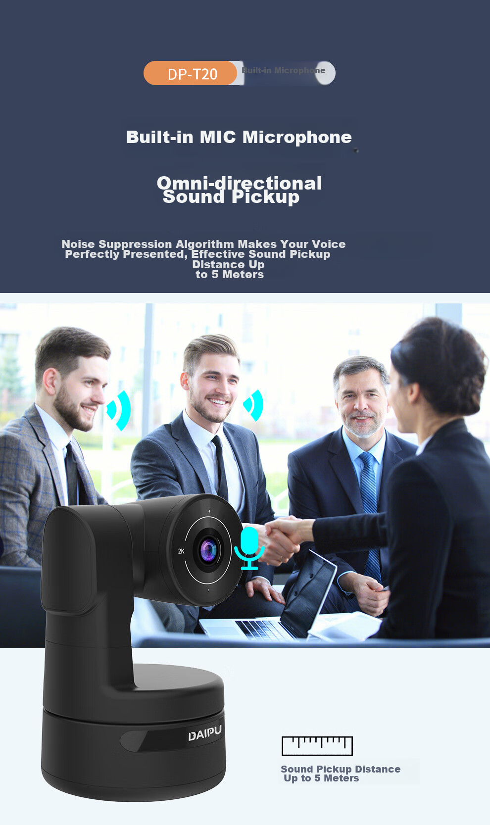 DAIPU Video Conference DP-T20 Camera, 4K Ultra-High Definition Camera, Wide-Angle Desktop Office USB Wireless Bluetooth Conference Omnidirectional Microphone Set 6