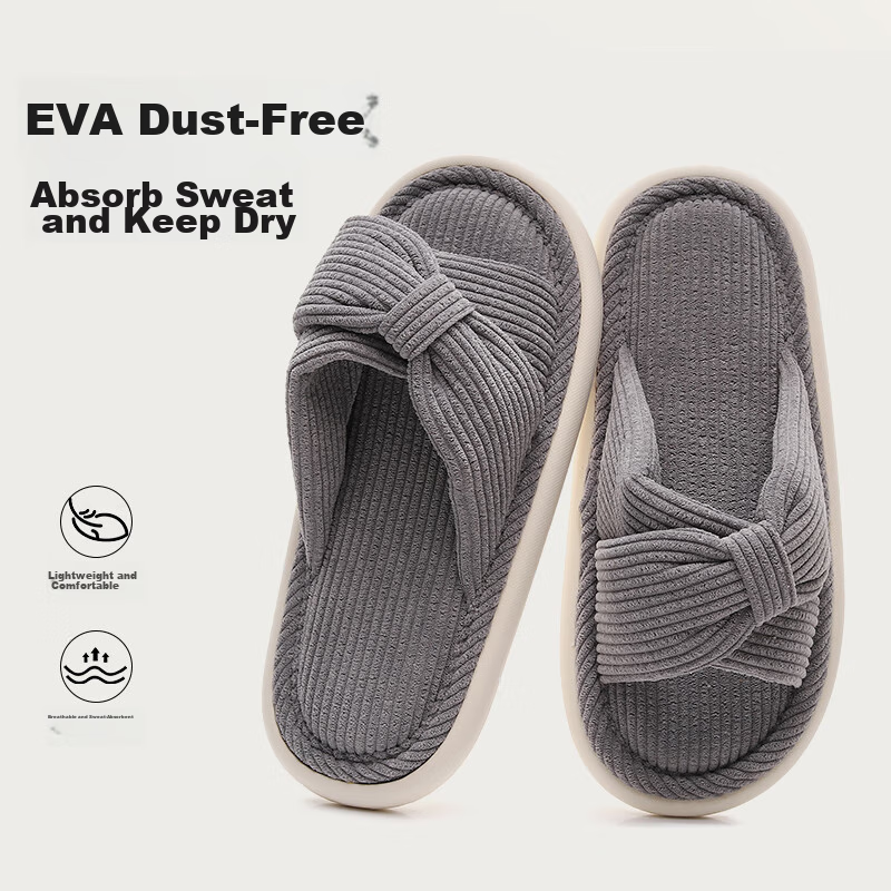 GUOLUOFEI Japanese-Style Sliding Home Cotton Slippers, Couple Indoor Floor Soft Sole Non-Slip All-Season Men's, Gray, Size 44/45