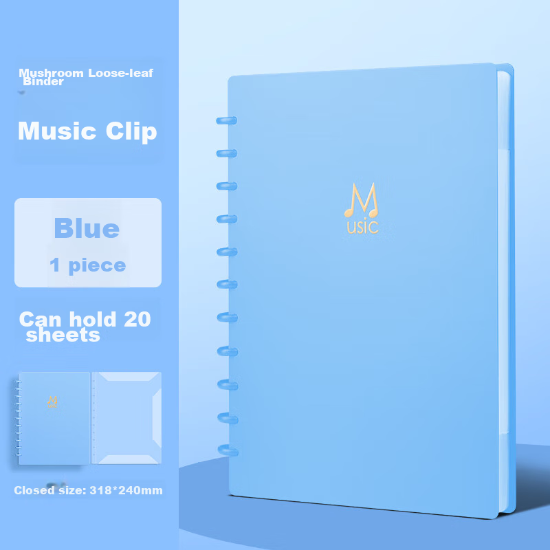 SUNWOOD 20 Sheets 40 Pages A4 Mushroom Clip Music Folder, Sheet Music Folder Document Holder, Guitar And Guzheng Score Folder, Staff Paper Folder, 1387-20 Blue