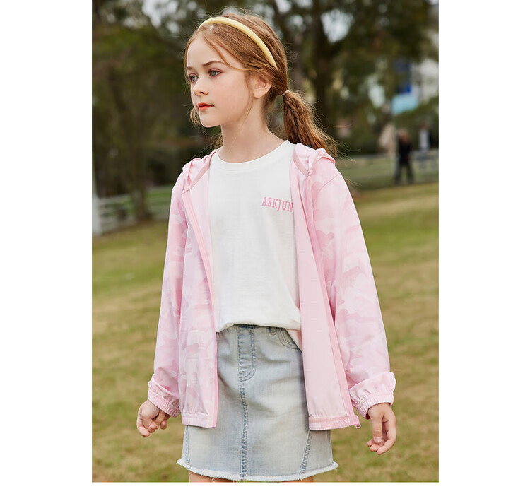 ASK JUNIOR Children's Outerwear, Lightweight Summer Jacket for Girls, Thin Skin Coat with Hood, Air Conditioning Wear, Pink, Size 170 5