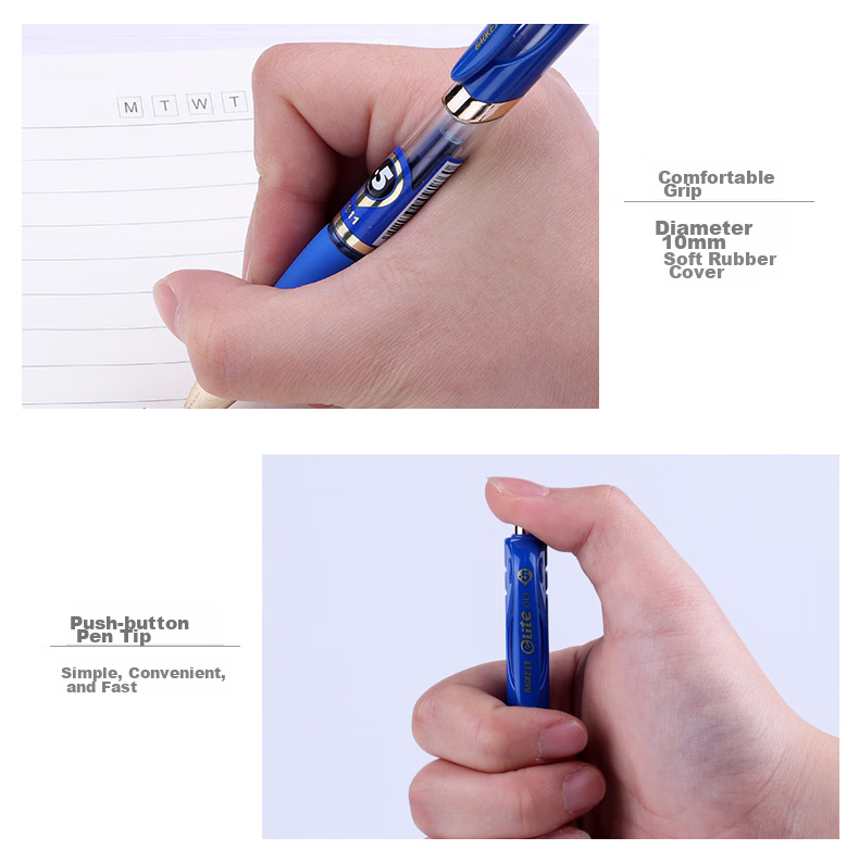 BAOKE PC1911 Black 0.5mm Retractable Gel Pen, Bullet Tip, Signature Pen, 12 Pens/Box 10