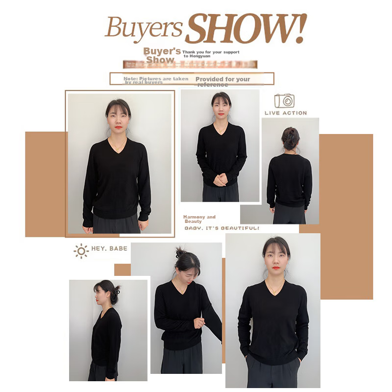 Hengyuanxiang 100% Pure Wool Sweater for Women, V-Neck Loose Base Layer, Autumn And Winter Warm Fashion Knit Sweater, Women's Top