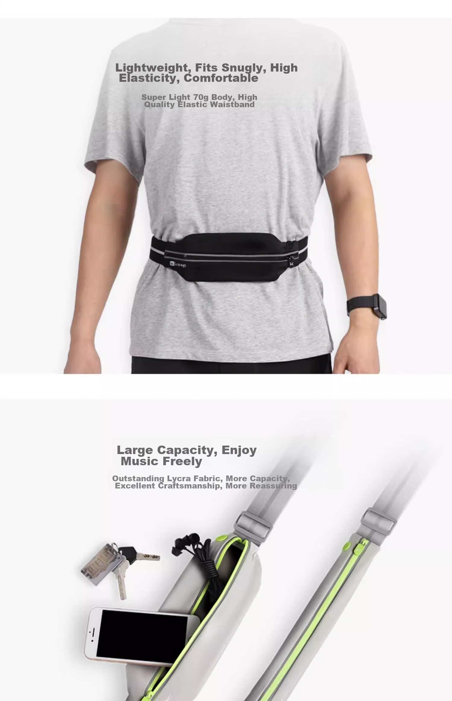 Keep Portable Waist Bag for Running, Phone Pouch for Men And Women, Invisible Gear, Ultra-Thin Waterproof Fitness Marathon Bag, Black 4