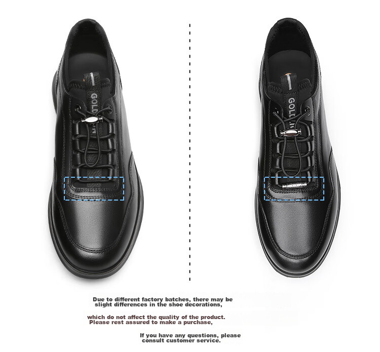 Goldlion Men's Shoes, Business Casual Shoes, Fashionable Comfortable Soft Elastic Band Leather Shoes G539410008AAA with Lining, Size 41 25
