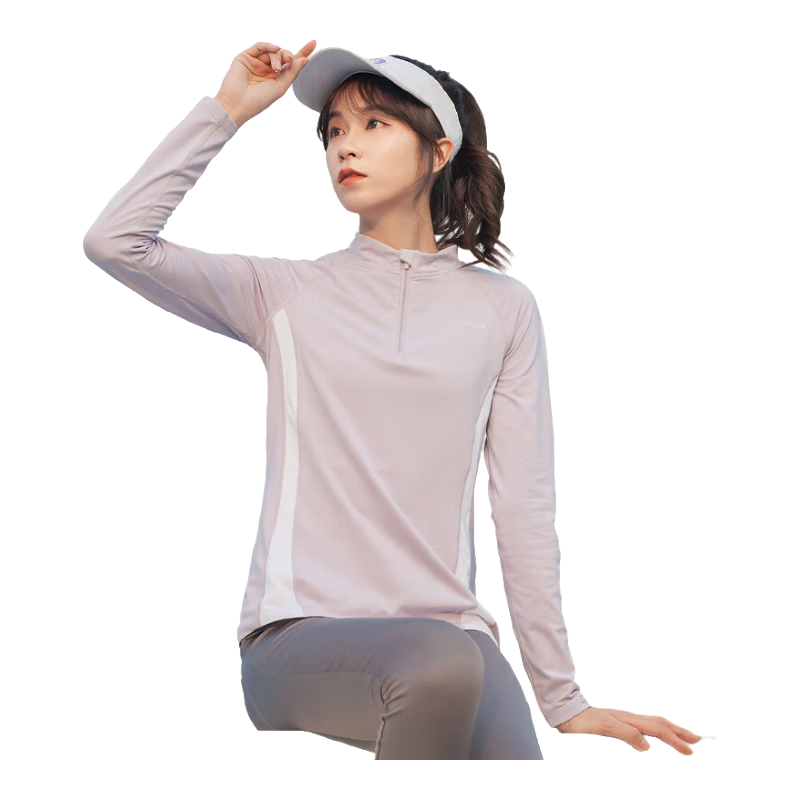 CAMEL Thin Fleece Sports Top for Women, Stand Collar Long Sleeve Running Fitness T-Shirt C1W14L0623A5 Star Moon Purple L