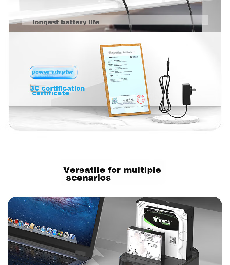 GODO Mechanical SSD Enclosure Base, 2.5/3.5 Inch, USB3.0 External SATA Dual-Bay, Compatible with Laptops And Desktops, External Portable Hard Drive Enclosure, Universal 12