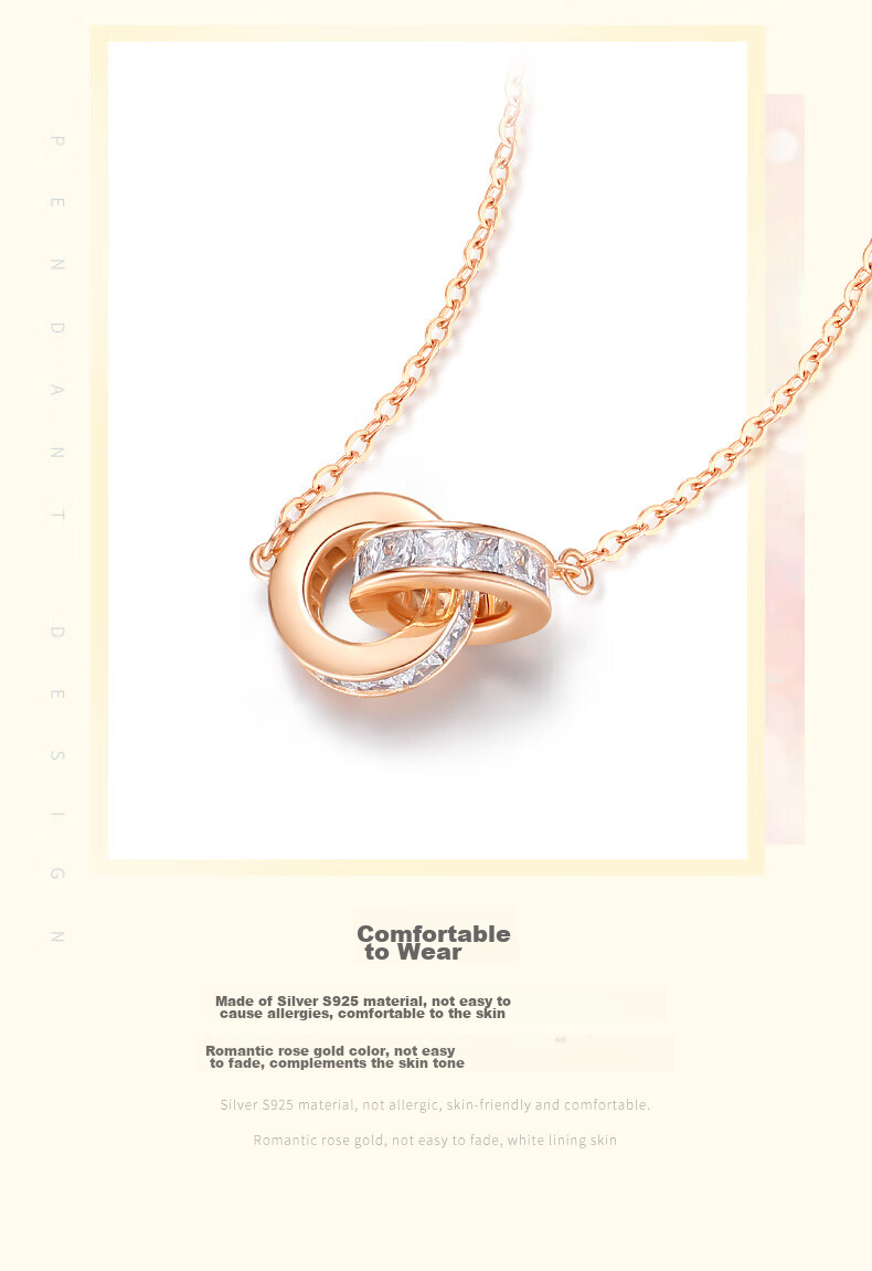 CHOW TAI SENG Interlocking Pure Silver Necklace for Women, 2026 New Light Luxury High-End Birthday Gift for Best Friend Or Girlfriend 6