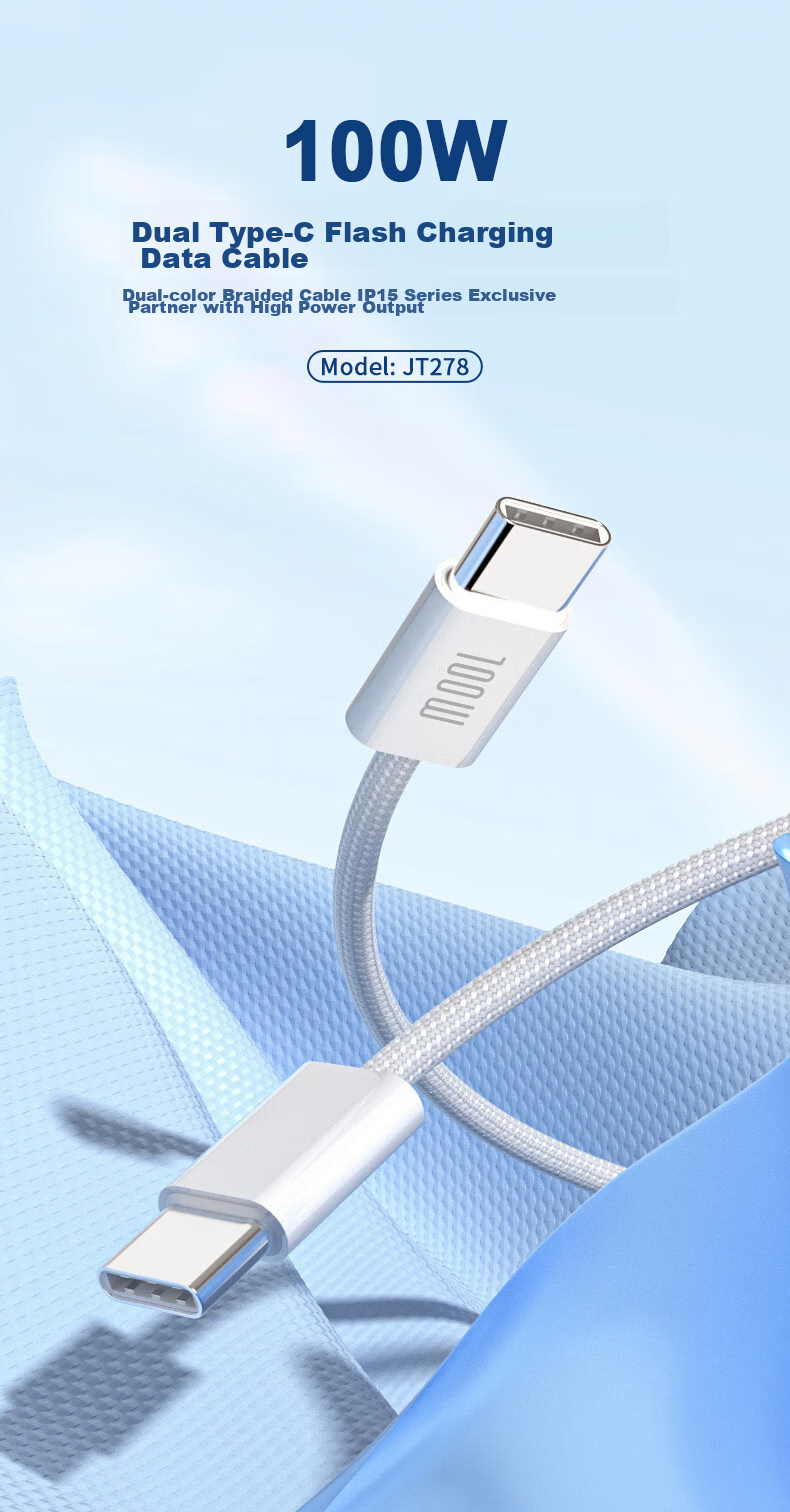 Great Wall Apple Data Cable, PD100W/60W Braided Type-C Fast Charging Cord, Suitable for Huawei, Apple 16 Phones, Huawei Tablets, IPad Laptops, 2M White 2