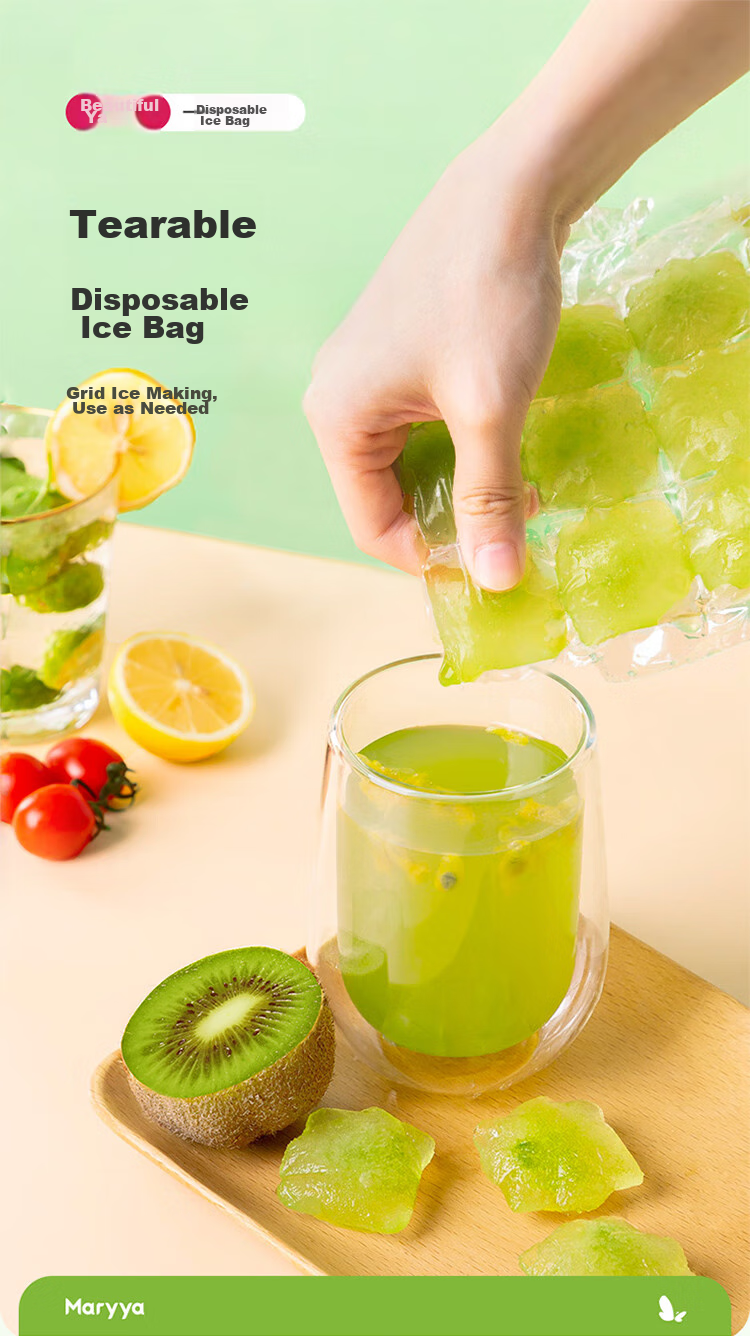 MARYYA Disposable Ice Bags, 50 Pieces Per Pack, Food-Grade Ice Mold Bags with Funnel, Self-Sealing Ice Cube Tray 1