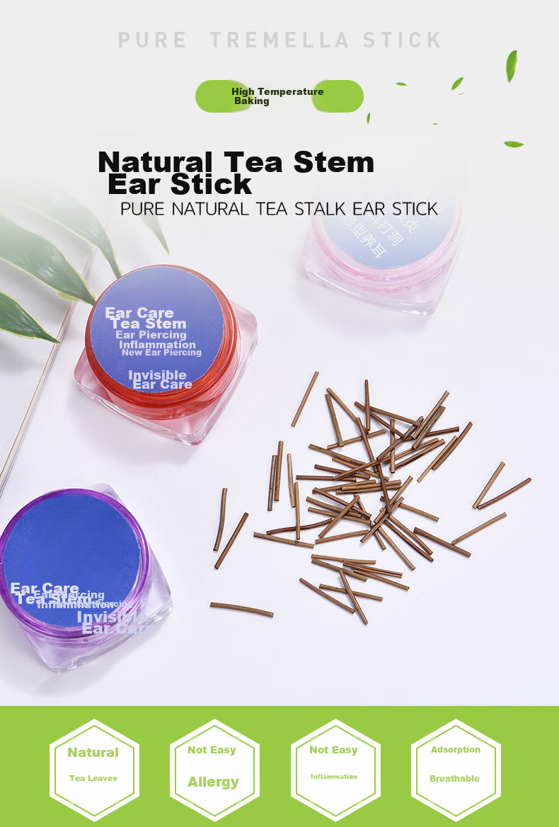 Dijing Tea Leaf Ear Sticks, Ear Piercing Ear Studs, Tea Leaf Sticks to Prevent Ear Clogging, Invisible Tea Leaf Sticks, Ear Protection to Prevent Plugging, Sleeping without Removing, for Newly Pierced Ears 1