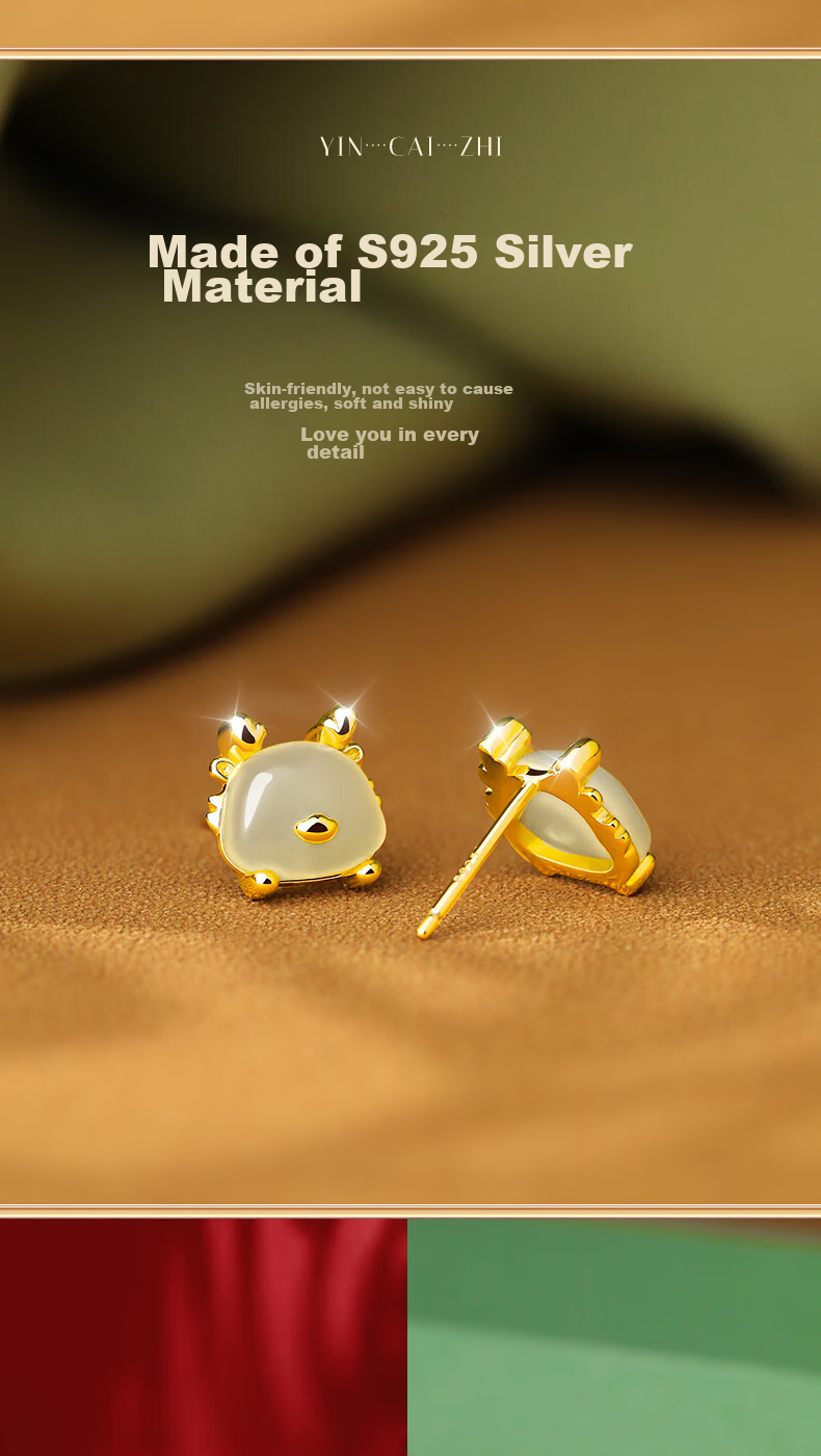 MANHE S925 Silver And Hetian Jade Earrings for Women, Zodiac Year Dragon Year Birthday Gift for Wife Or Girlfriend 6
