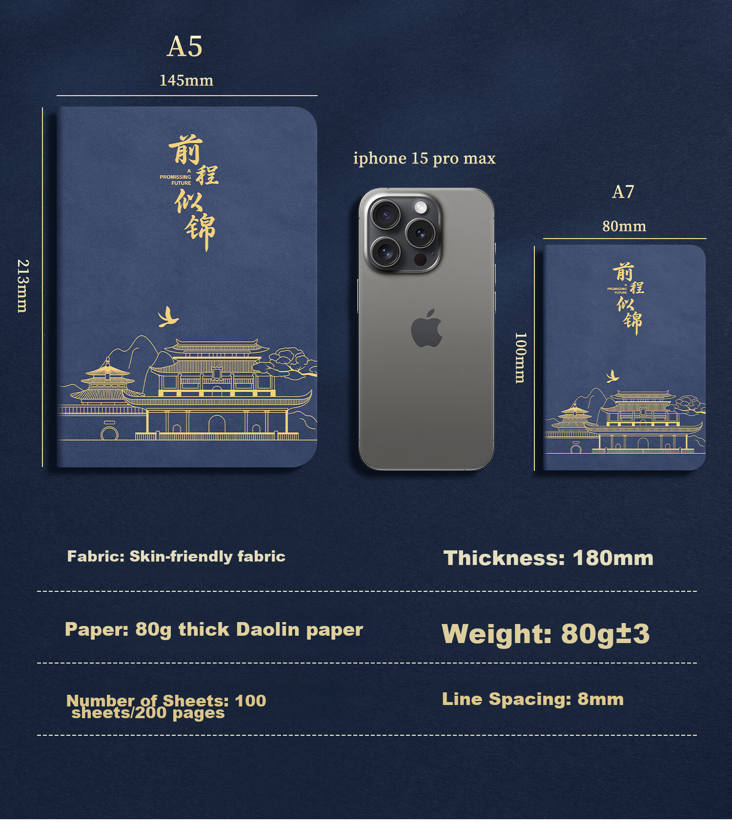 Mingyu Pocket Notebook A7 Small Notepad Portable Memo Pad High-Quality Chinese-Style Mini Journal for Accounting, Notes, Vocabulary, And Reminders Graduation Season Gift for Middle And High School Exams Navy Blue 12