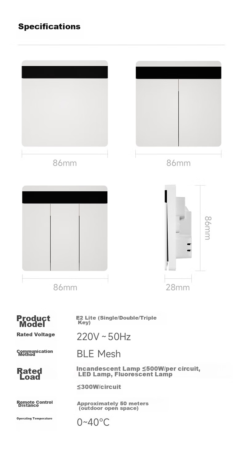 Linptech Smart Screen Switch E2 Lite Customizable Button Names Integrated with Mijia APP Zero Fire Three-Button White 15