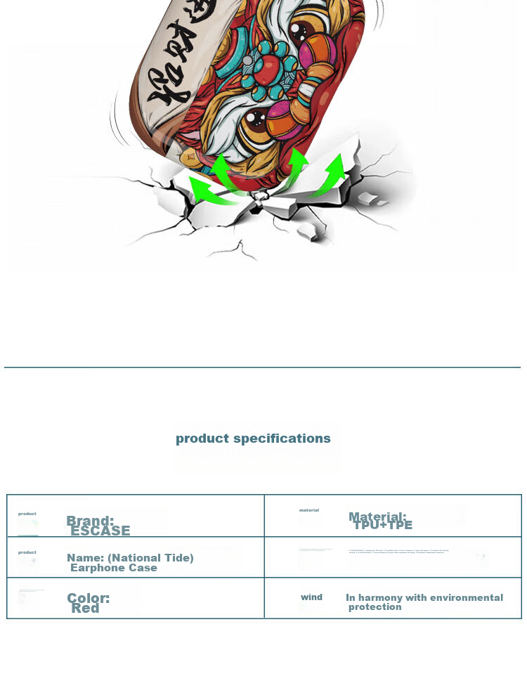 ESCASE AirPods Pro Second Generation Protective Case, National Trend Apple Wireless Bluetooth Earphone Cover, Cartoon Trendy Style, Creative Dust-Proof And Shockproof IML Hard Shell, Personalized Trendy Cute Design, Attract Wealth And Fortune 15
