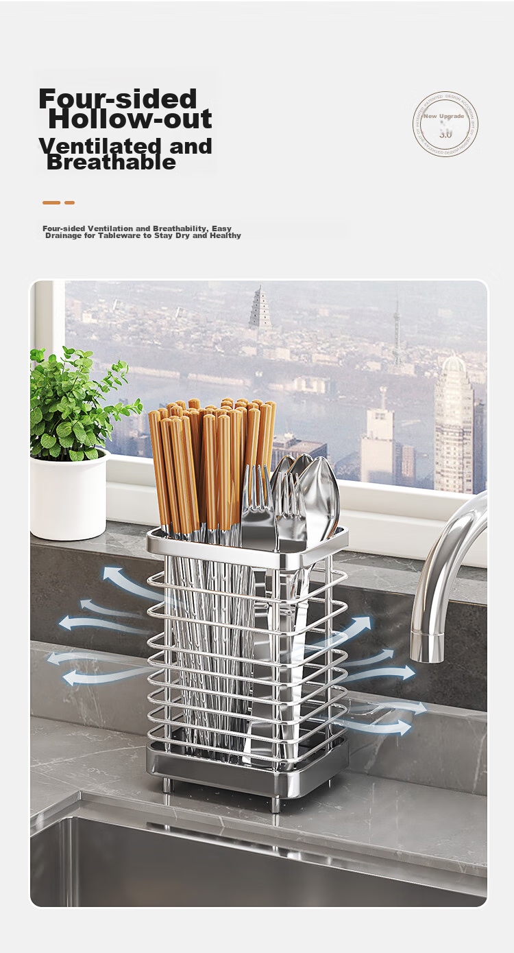 MAXCOOK Chopstick Holder, 304 Stainless Steel Utensil Organizer with Chopsticks And Spoon Storage, Anti-Mold Draining Rack, MCZW9745 4