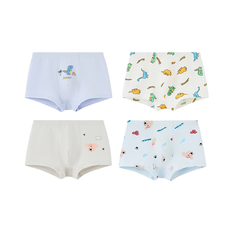 Classic Teddy Children's Underwear, Cotton Boxer Briefs for Older Kids, Boys' Four-Pack Antibacterial Shorts, Happy Playground, 140