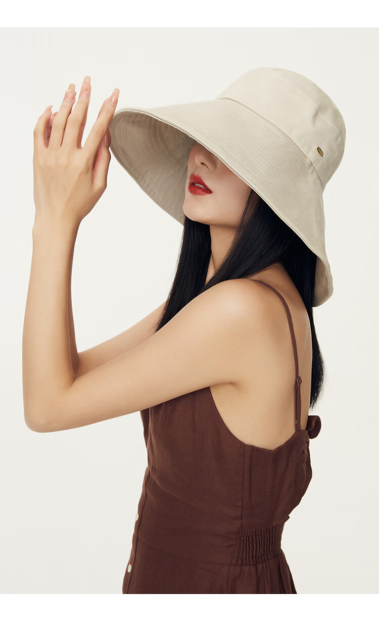 CACUSS Large Brim Sun Protection Hat for Women Summer UV Protection Sunshade Bucket Hat Outdoor Beach Sun Hat Beige Medium 12