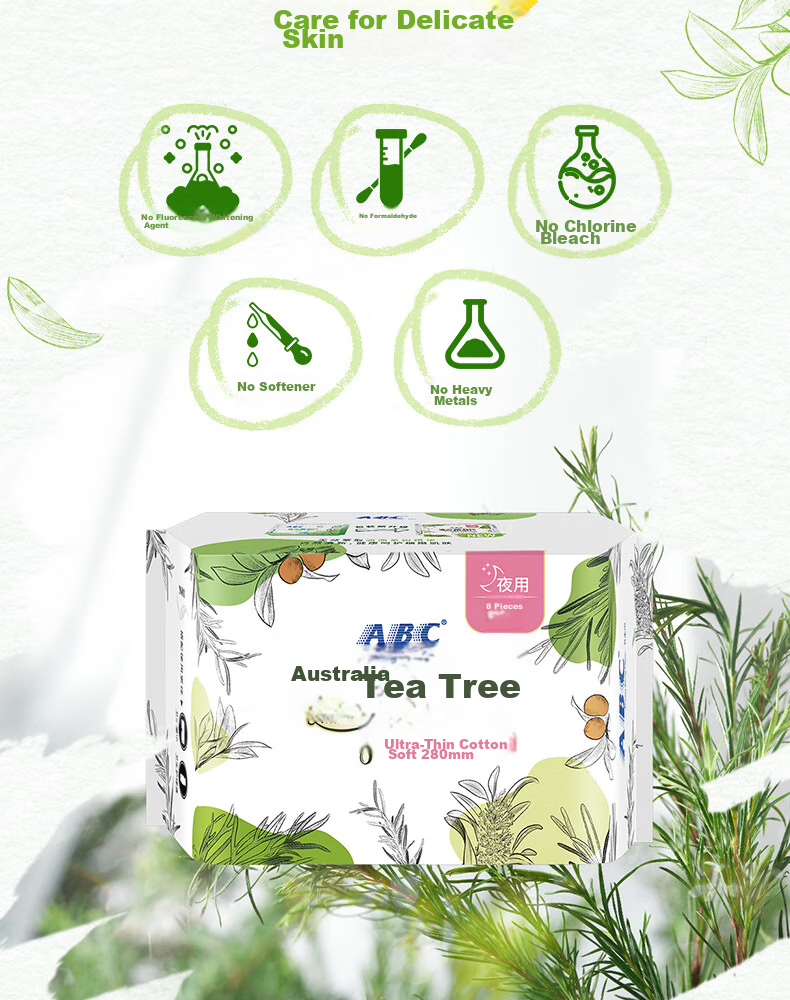ABC Australian Tea Tree Extract Ultra-Thin Breathable Overnight Sanitary Napkins, Sold by JD, Menstrual Pads, 280mm*8 Pieces 9